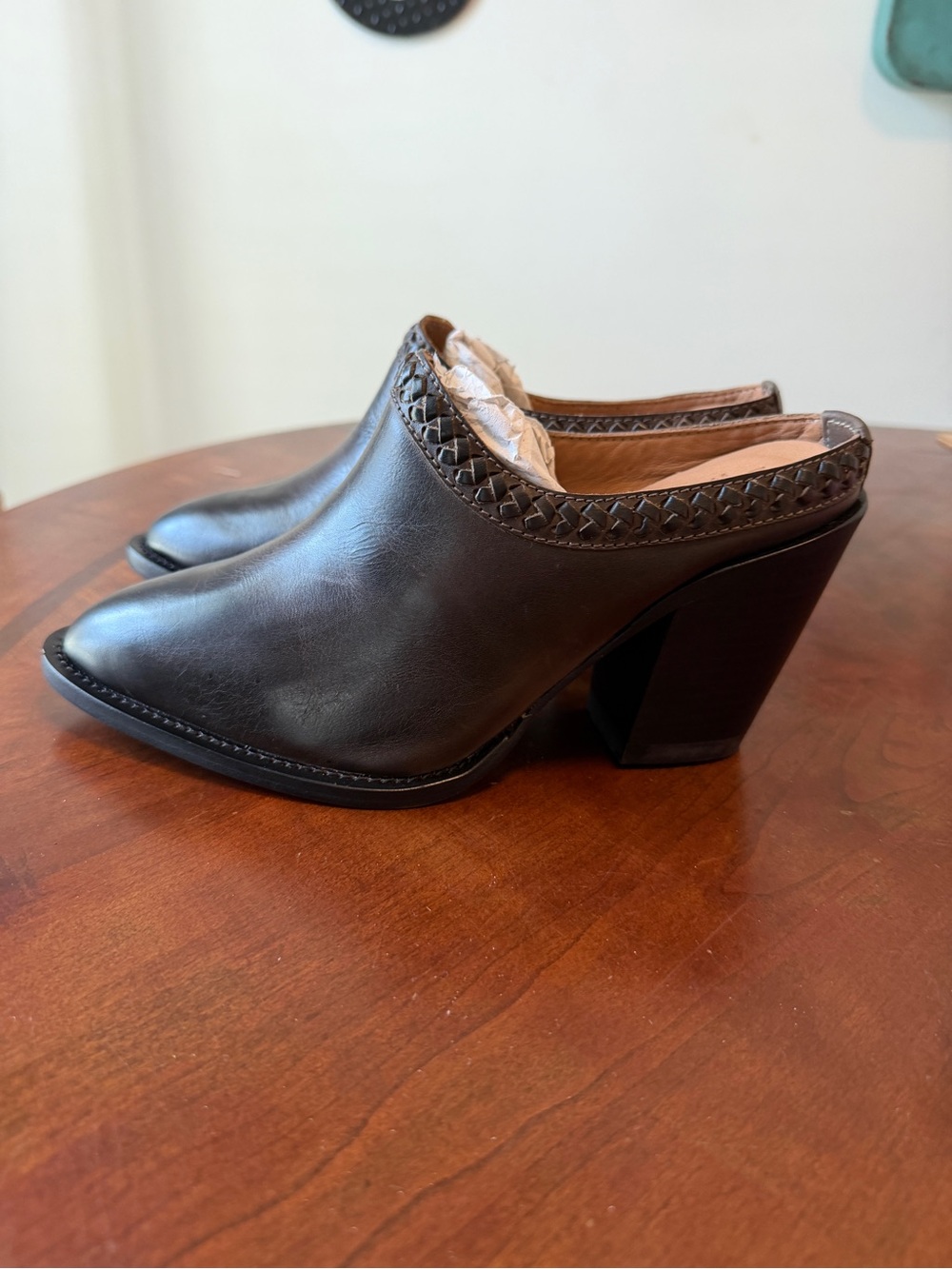 Lucchese Patti Western Mules NEW Chocolate Leather Stacked Heels Size 7.5 Shoes